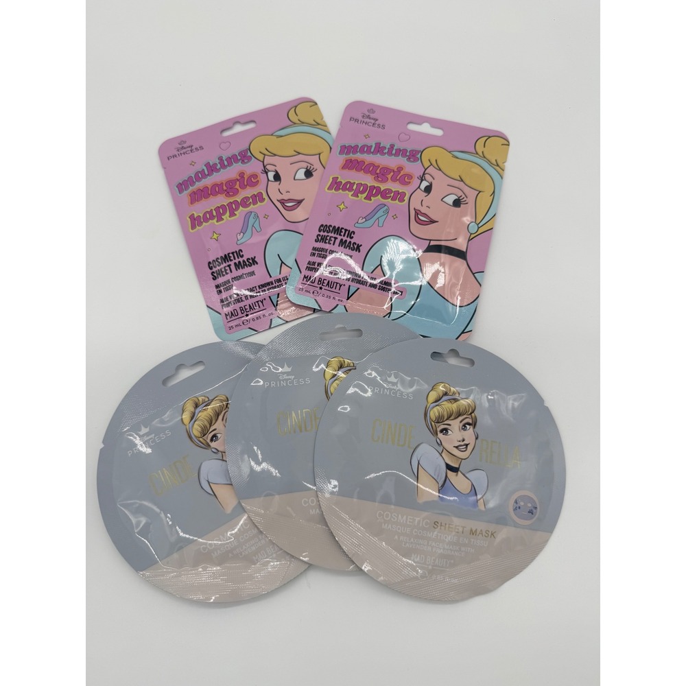 Mad Beauty Disney Princess Sheet Mask Cinderella Tiana Lavender Green Tea 5pk